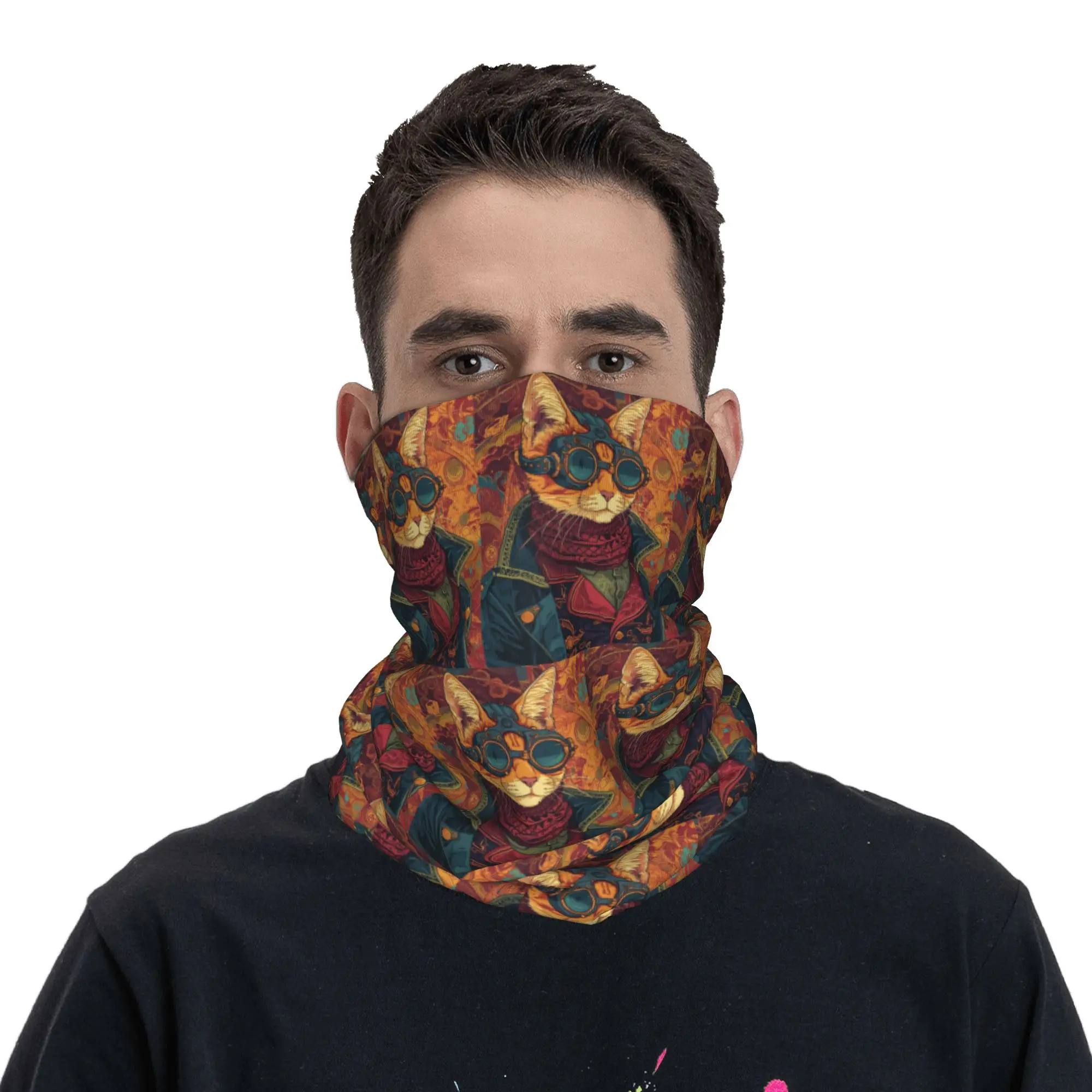 

Steampunk Cat Bandana Neck Gaiter Printed Magic Scarf Balaclava Outdoor Sports Unisex Adult Washable