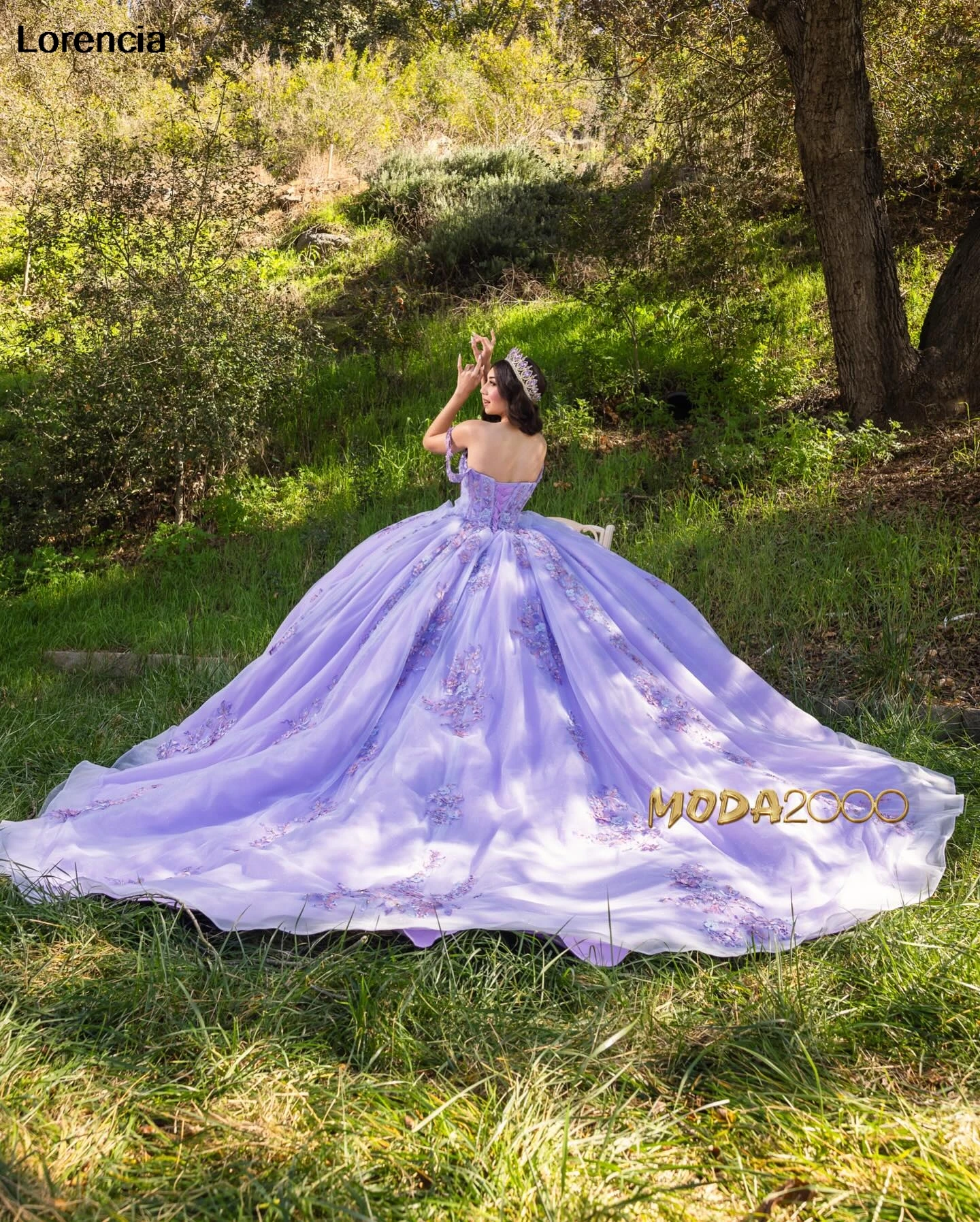 Lorencia Quinceanera vestido de baile com Lace Applique e Beading Espartilho, Sweet 16, Lavanda mexicana e Lilás, YQD898