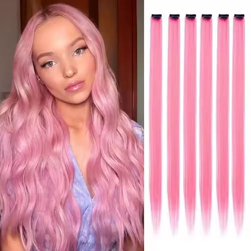 Clip in Hair Extensions Colored Party Highlights 22 inches 6pcs/pack Multi-colors Straight Hair Synthetic Hairpieces Royal Blue - Image 32