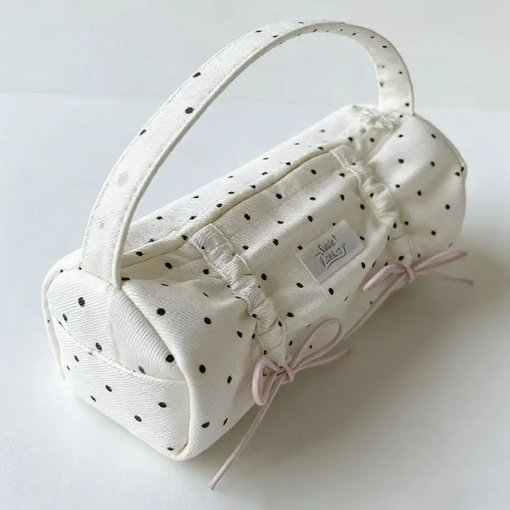 INS Polka Dot Bow Design Pencil Case Handheld Portable Pen Bag Large Capacity Stationery Pouch Gift