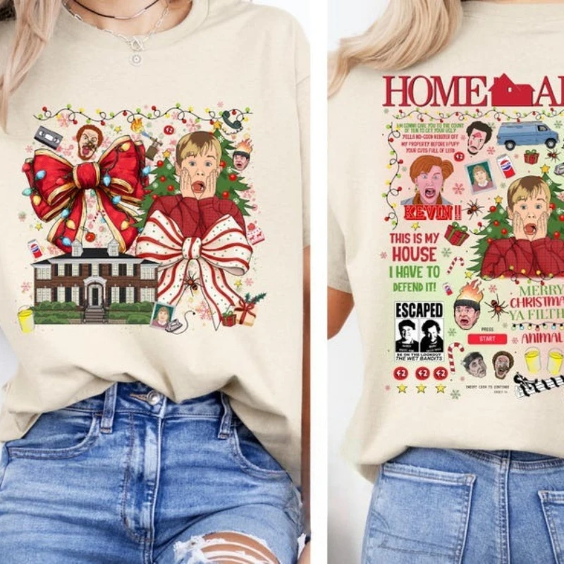 Camiseta de Natal sozinho em casa, suéter retrô de Natal, camisa de filme de Natal, camiseta de filme dos anos 90, camisa de segurança sozinho em casa com capuz quente