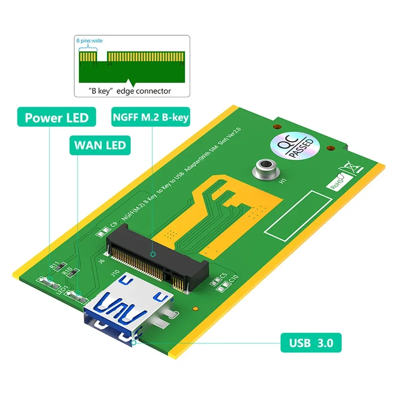 M.2 B Key to USB 3.0 Adapter Wireless M2 Card Converter with SIM Card Slot Support WWAN/LTE/3G/4G NGFF WiFi Module for Laptop PC