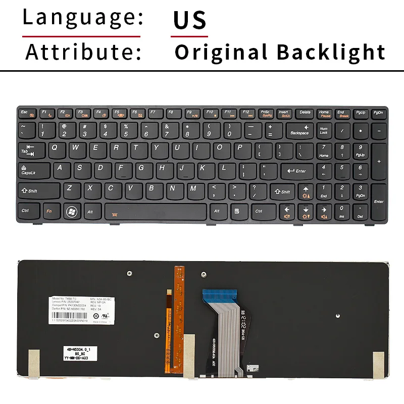 Teclado de ordenador portátil con retroiluminación, accesorio para Lenovo IdeaPad Y580, Y580N, Y580NT, T4b8, 25203133, 25207342, PK130N02C04, RU US, nuevo