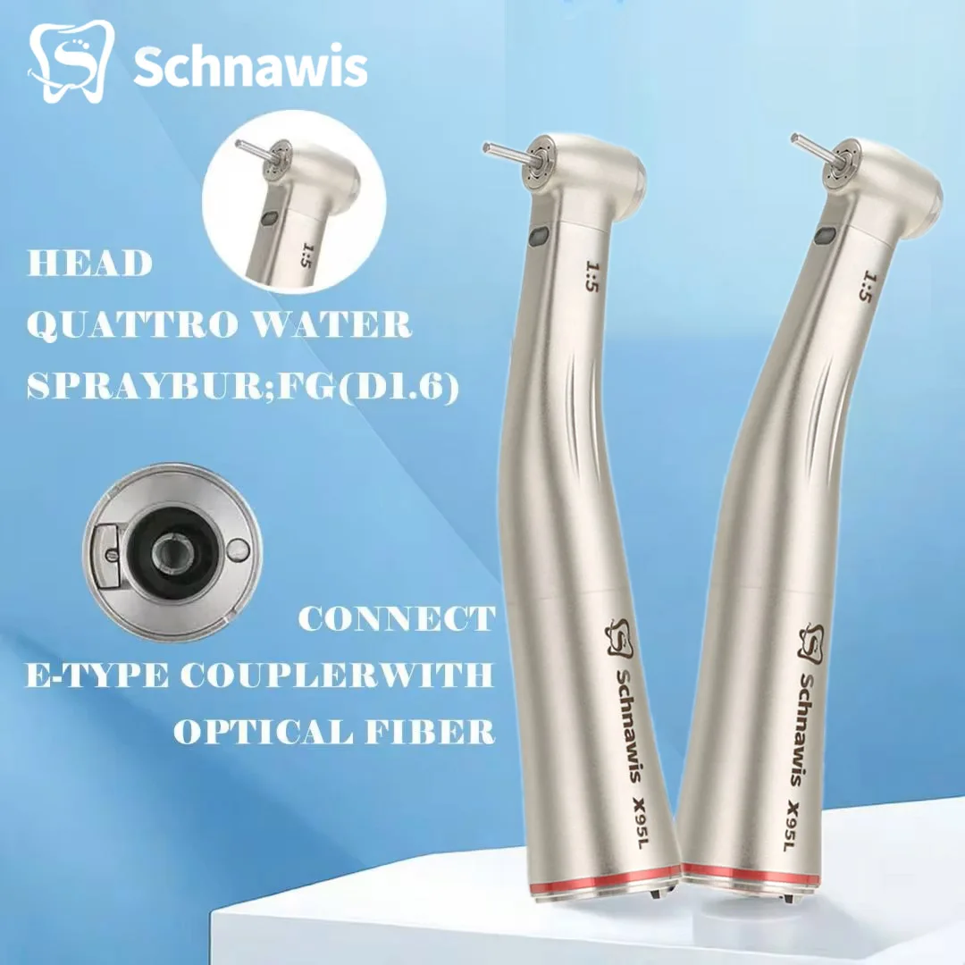 X95L contraangulo Dental 1:5 Increasing Speed Handpiece Against Contra Angle LED Optic Fiber Quattro Spray Red Rings