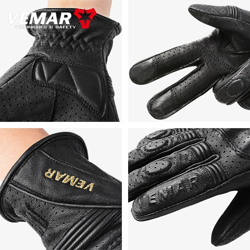 VEMAR VE-315 Guantes Moto Sheepskin Retro Men Women Riding Leather Anti-Fall Wear-Resistant Breathable Motorcycle Gloves