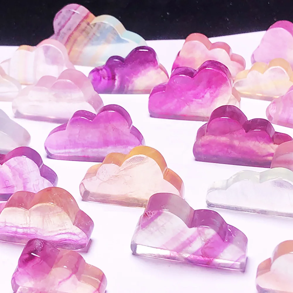 Natural Rainbow Fluorite Carved Cloud Quartz Reiki Healing Crystal Carving Candy Color Gemstone DIY Decor Gifts