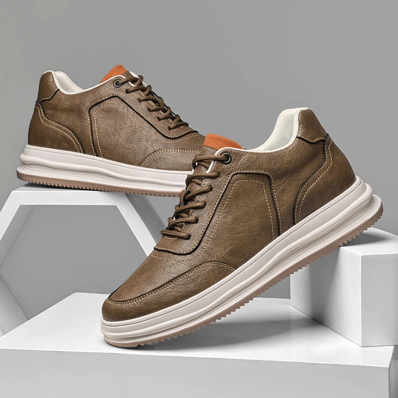 Genuine Leather Men Sneakers New Casual Shoes Non-Slip Man Walking Shoes Leisure Walk Treking Footwear Thick Bottom Trainers