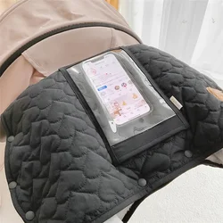Winter Warm Stroller Gloves Waterproof Gloves Pram Accessories Stroller Mitten Fur Fleece Hand Muff Mitten with Phone Pocket