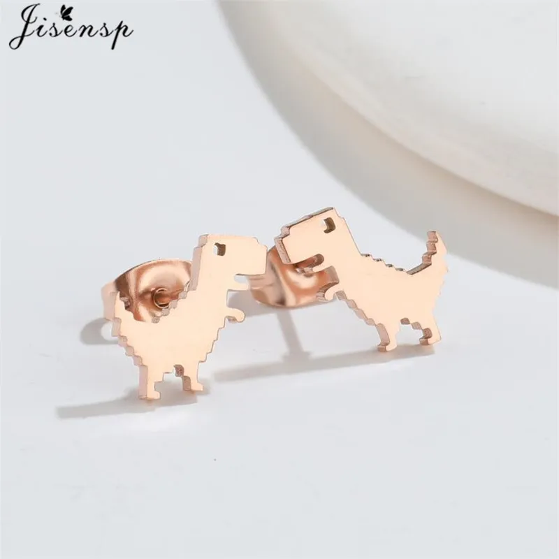 Boucles d\'oreilles dinosaure en acier inoxydable doré pour femmes et filles, bijoux animaux minimalistes, clous mignons, accessoire Kawaii, Brinco