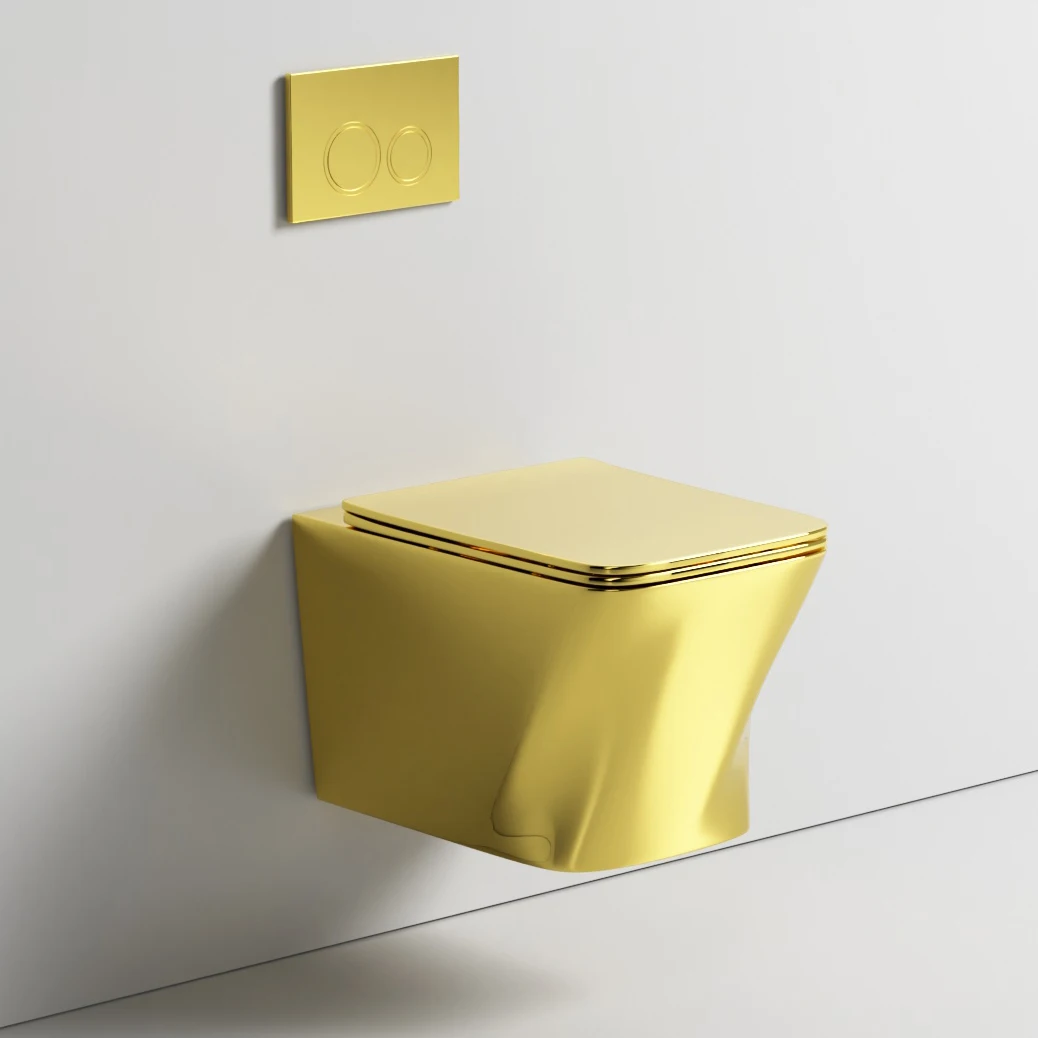 Toilet Bowl Bathroom Wc Toilet Design Sanitary Ware Ceramic Luxury Square Modern Guangdong Gold Color One Piece SIMU 10 Sets