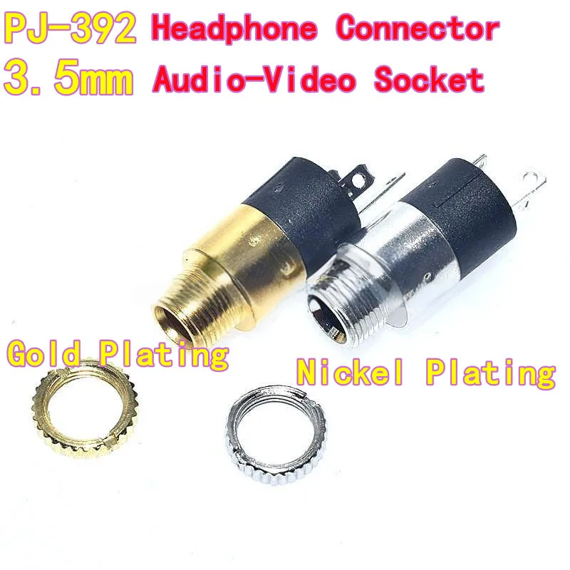 10PCS  PJ-392 Headphone Connector, 3.5mm Audio-Video Socket, 3.5mm Stereo Headphone Jack with Nut