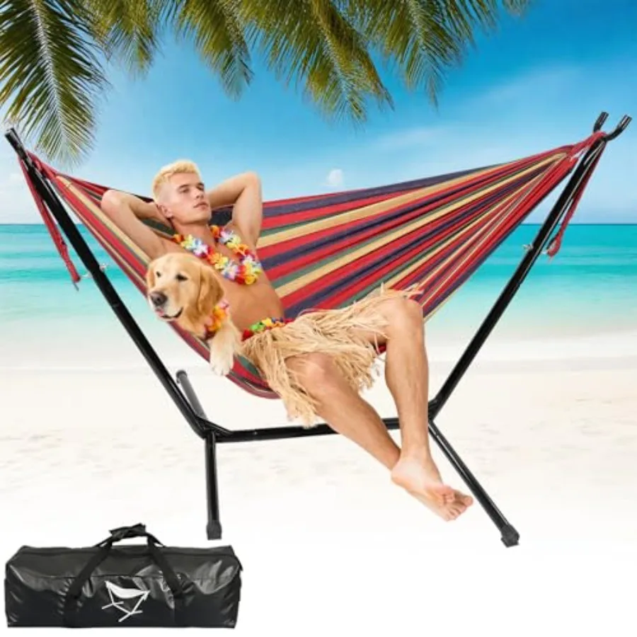 Heavy Duty Metal Hammock with Stand for Outdoor Indoor Use 600lbs Capacity Portable Camping Hammock in Navy Blue with Carrying