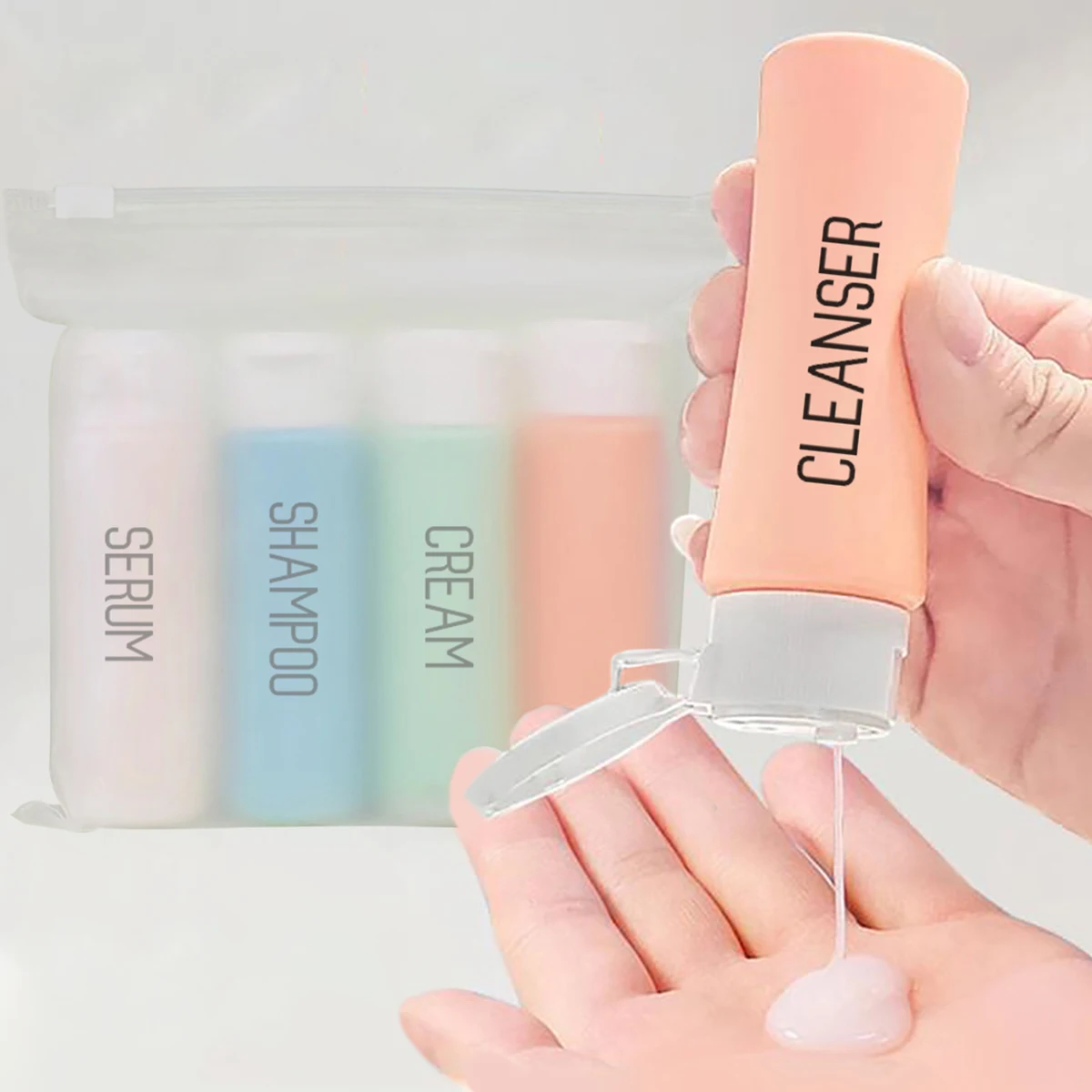 4PCS Travel Bottles for Toiletries Squeezable Toiletry Container for Shampoo, Conditioner, Body Wash Refillable Bottles