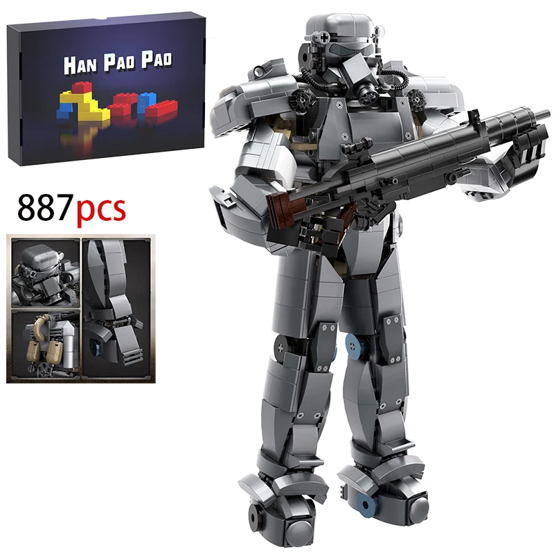 Fallouted Winterized T-51b Power Armor Building Block Set War Mech Robot Anime Figure Model Toys for Adults Children Gifts