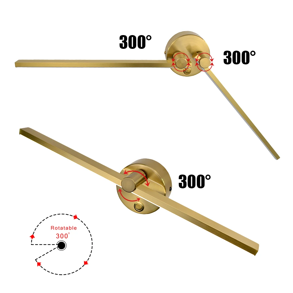 Minimalist Led Wall Lamp Gold 300° Freely Adjustable Rotary Wall Sconce Lights Living Room Bedroom Bathroom Mirror Home Decor