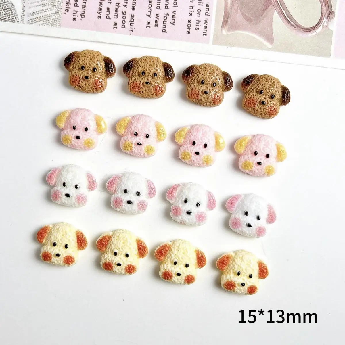 20PCS 3D Resin Cute Cartoon Wrinkled Face Puppy Nail Art Decorations Kawaii 4-Color Puppy Nail Charms Supplies For DIY Crafts