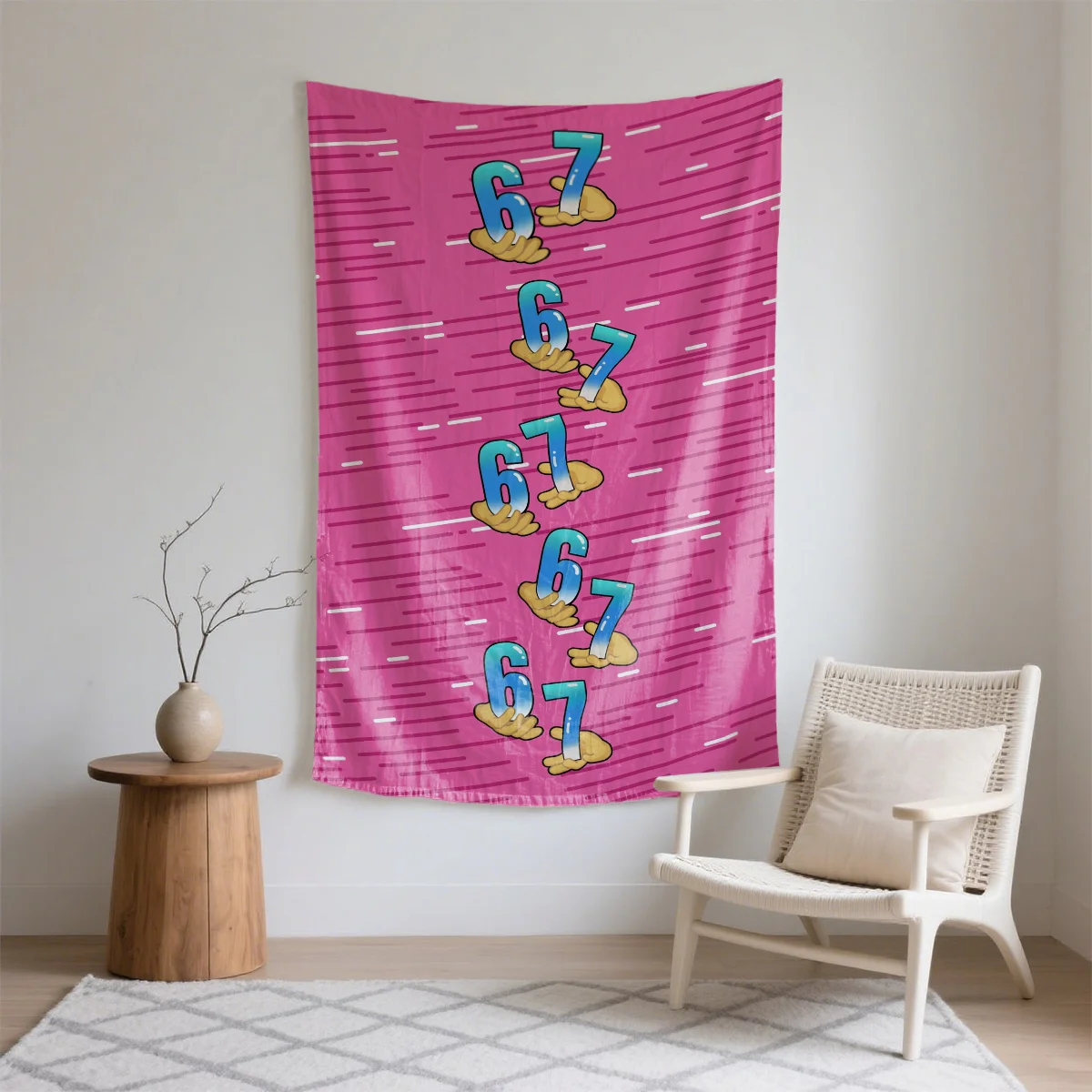 Repeating 6 7 held by hands pattern Digital printing polyester wall tapestry suitable for use in living rooms offices bars party