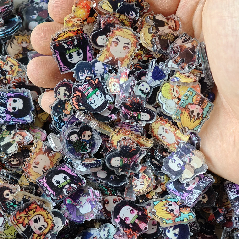 50pcs/set Demon Slayer Anime Resin Accessories Cute Image Laminating Acrylic Cream Glue Phone Case Refrigerator DIY Gift Patch