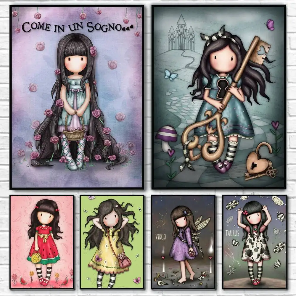 S-Santoro-G-Gorjuss-Cartoon-Girl Posters Fancy Wall Sticker for Living Room Bar Decoration Wall Decor
