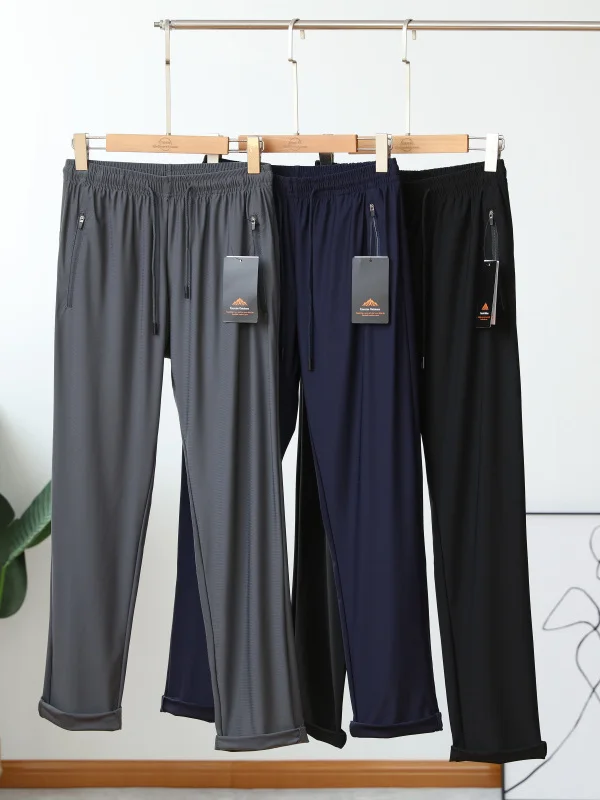 

Lightweight Breathable Men's Spor Casual Pants Straight Leg mid Waist Elastic Comfortable Summer Trousers Pure Color
