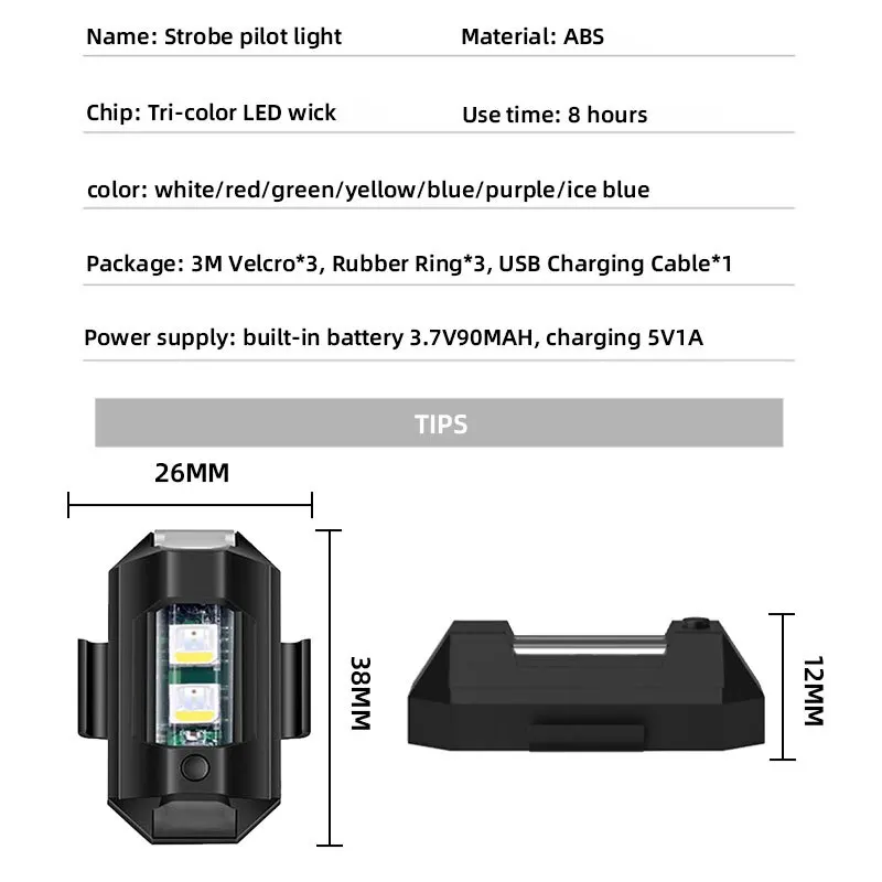 1pc Universal Strobe Light for Motorcycle Scooter Car LED Anti-collision Warning Light 7 Color Drone Flash Turn Signal Indicator image 6