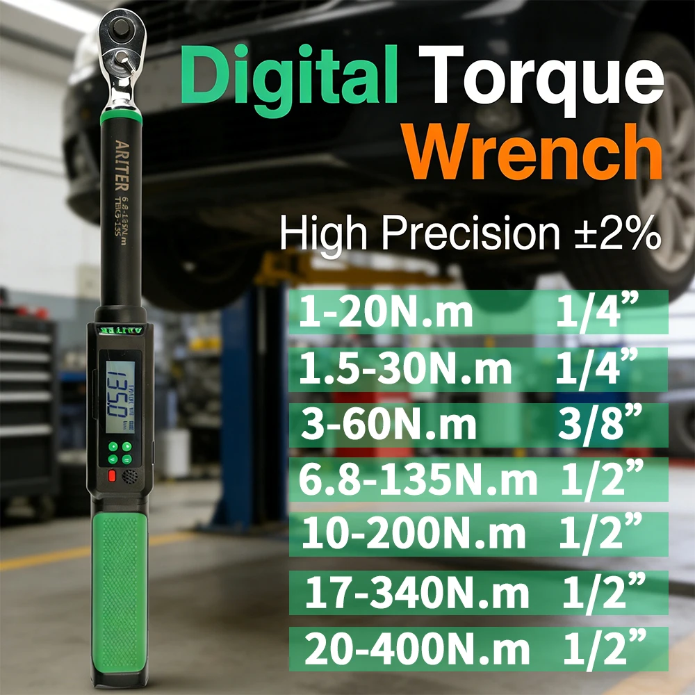 ARITER Digital Torque Wrench 1-400N.m 1/4 3/8 1/2 Drive 2% Accuracy Adjustable Profession Car Machine Repair Tools
