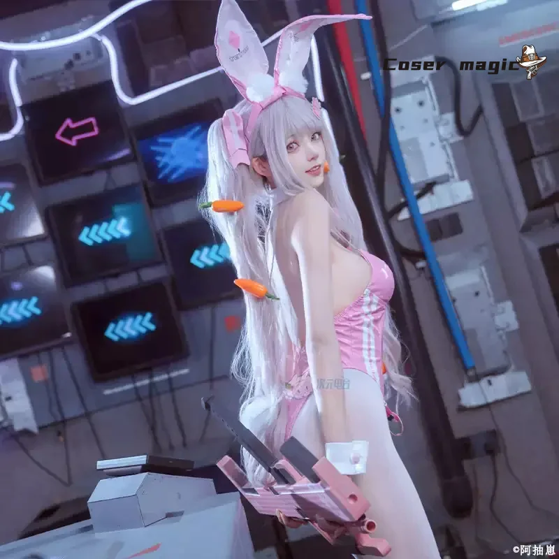 NIKKE: Kostum Dewi Kemenangan Cosplay Pink Girl Bodysuit Alice Cosplay Jumpsuit Seksi Wig Hallow Girls Wanita