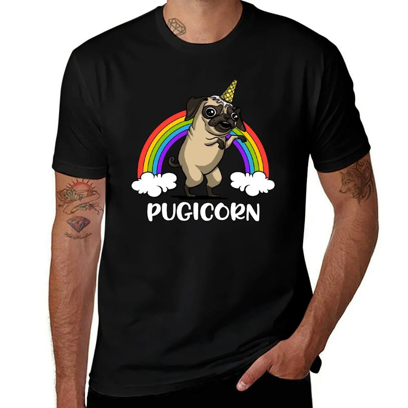 Pugicorn Pug Dog T-Shirt Basic Plain Short Sleeve Crew Neck Tee T-Shirt