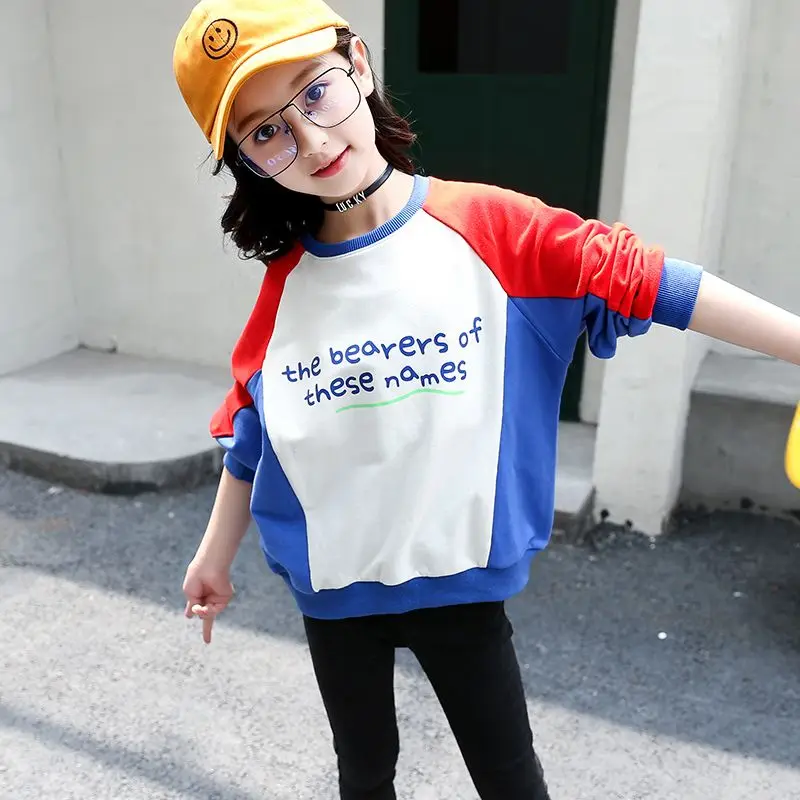 

Длинный свитшот све для девочек, осенняя одежда, круглое Ne Base irt, повседневное модное корейское нижнее белье, топ для детей