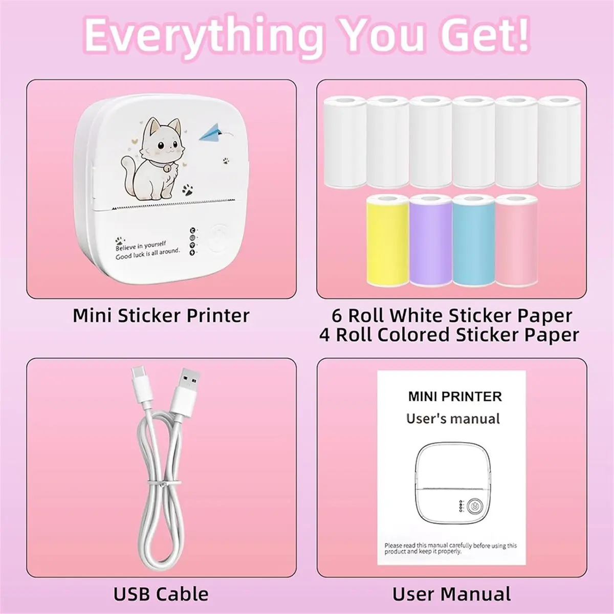 

Мини-принтер для стикеров BOFF с 6 рулонами термобумаги, портативный беспроводной принтер без чернил для IOS и Android, карманный принтер-пода.