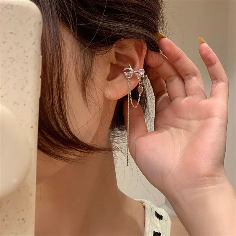 Bone Clip Earrings For Women Fashion Ear Hook Bowknot White Cubic Zircon Birthday Party Accessories Fine Jewelry