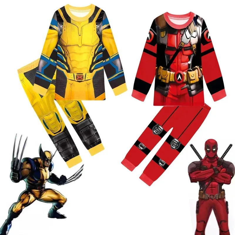 2025 Halloween Cosplay niños Wolverine ropa de ocio para niños pijamas de dibujos animados traje niña niños d-deadpool ropa de noche spri