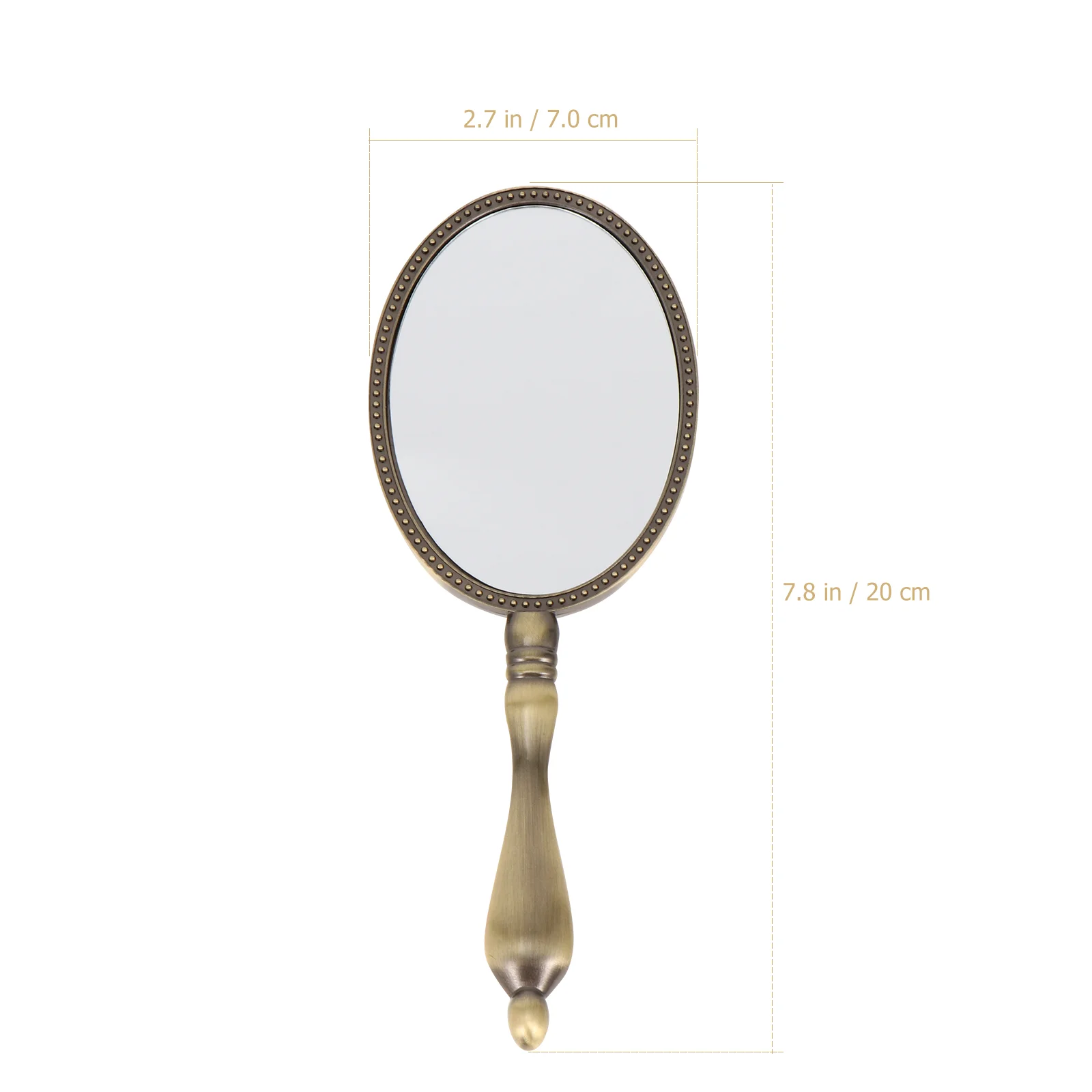 Handheld Zinc Alloy Makeup Mirror com alça, Retro Travel Metal, Compact Women Girl, Miss