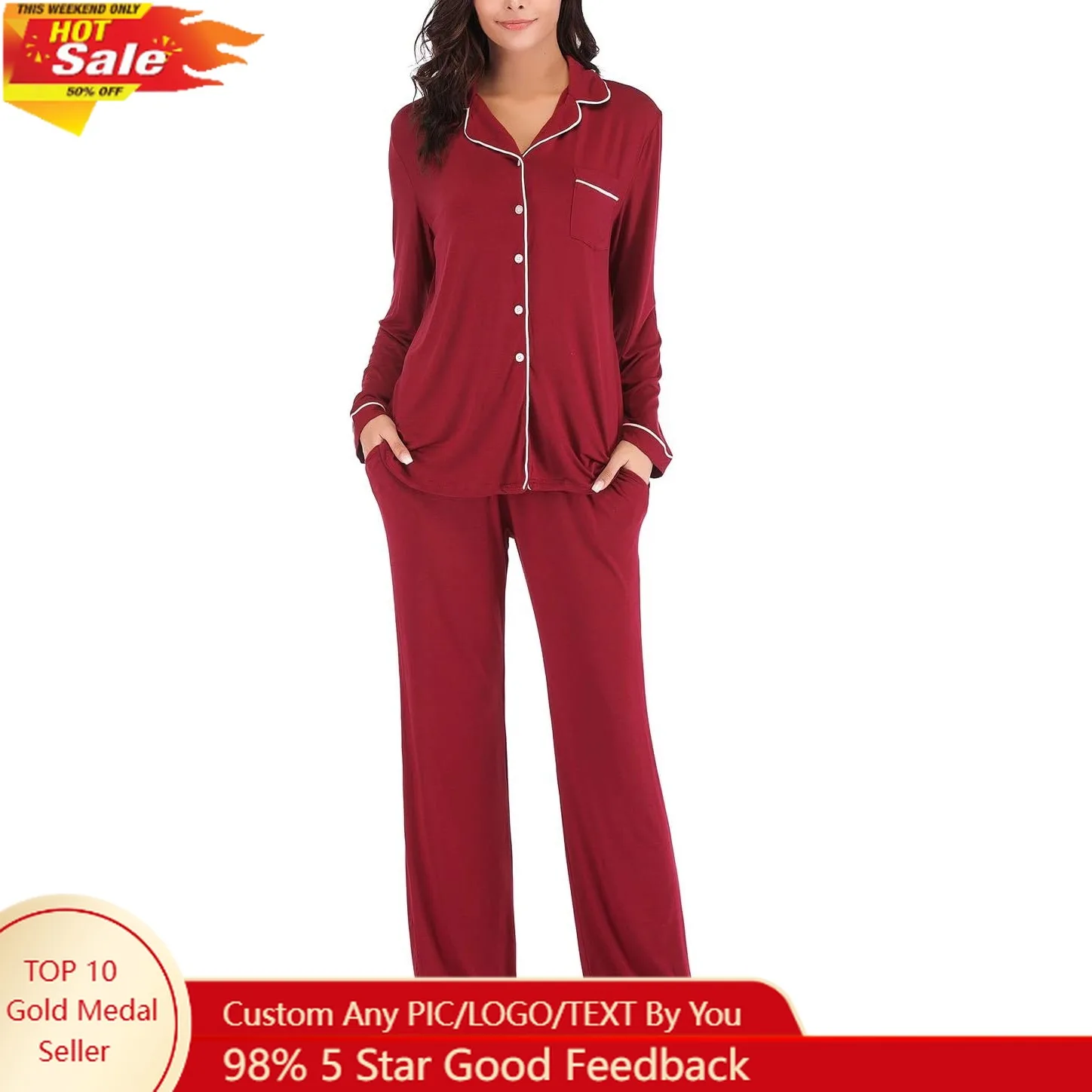 

Women's Pajama Sets Long Sleeve Button Down Sleepwear Nightwear Soft Pjs Lounge Sets