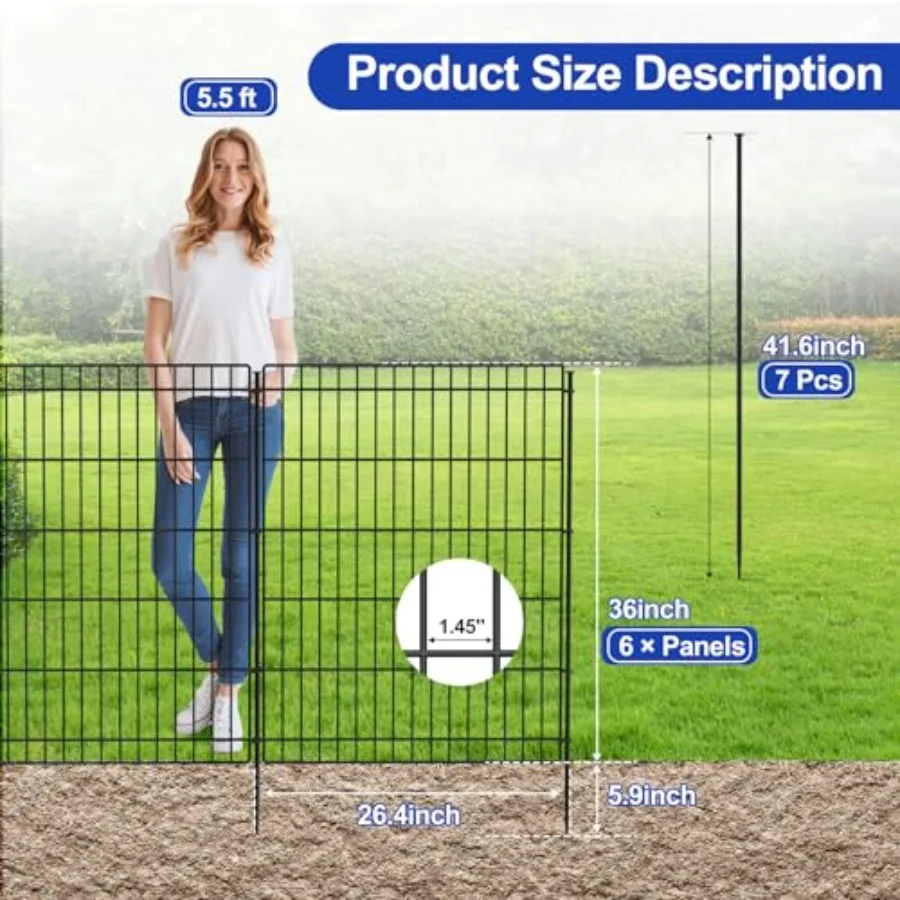 Garden Fence Outdoor 6 Panels 13ft L ×36in (H) Decorative Garden Fences with 6 Panels Rustproof Wire No Dig Metal Anim
