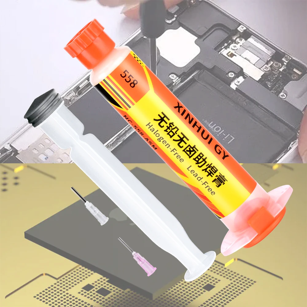 NC-558 non resistance solder paste for mobile phone motherboard maintenance, disassembly soldering needle tube soldering oil, en