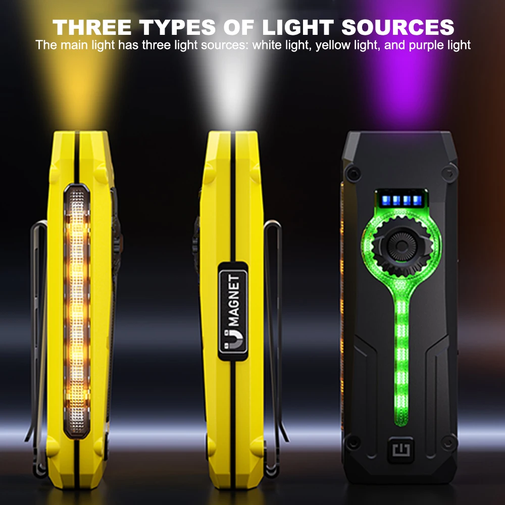 Asafee Multi-function EDC Flashlight RGB Outdoor Rechargeable Lamp Pulsator Button White UV Work Light Ultra-thin Pocket Torch