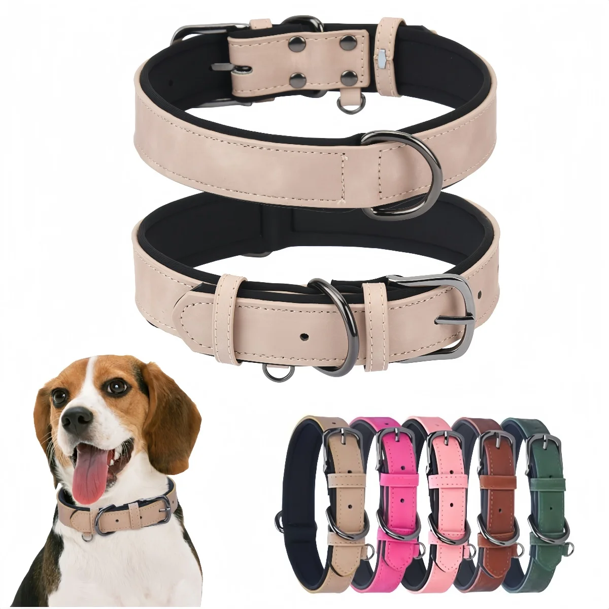 Verstellbares Hundehalsband, Leder-Hundehalsband, gepolsterte Haustierhalsbänder, robust und langlebig, für kleine und mittelgroße Hunde, Pet Shop, Bulldogge, Bullterrier