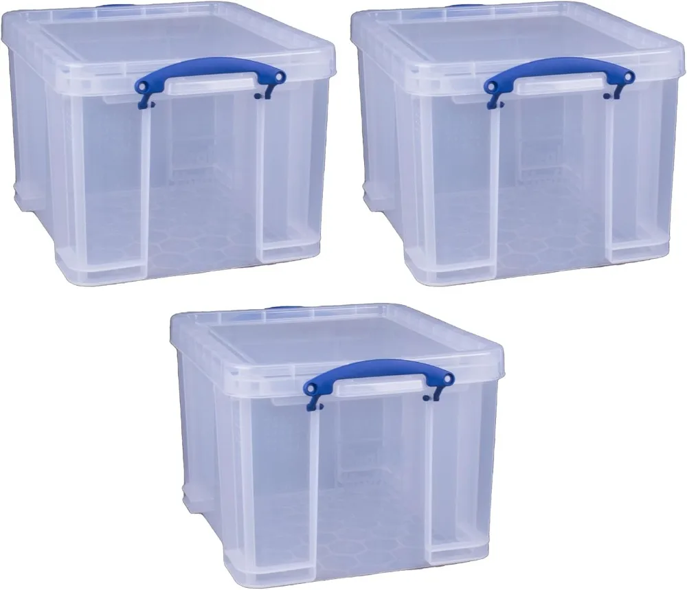 32L Storage Bins with Snap Lid, 12 Pack | Clear Boxes for Home & Office
