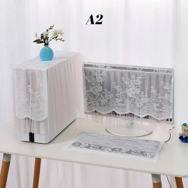 3 Pcs Lace Fabric Desktop Computer Dust Cover Computer Monitor Screen Cover PC Host Machine Dustproof LCD Monitor Dust Cover
