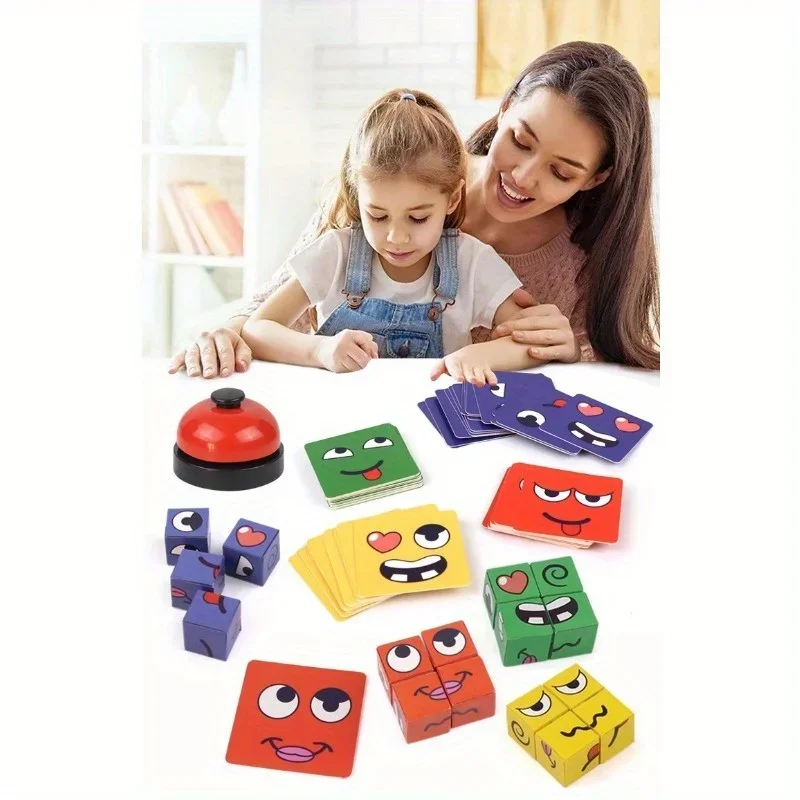 Kids Face Change Cube Game Montessori Expression Puzzle Building Blocks Toys Early Learning Educational Match Toy for Children