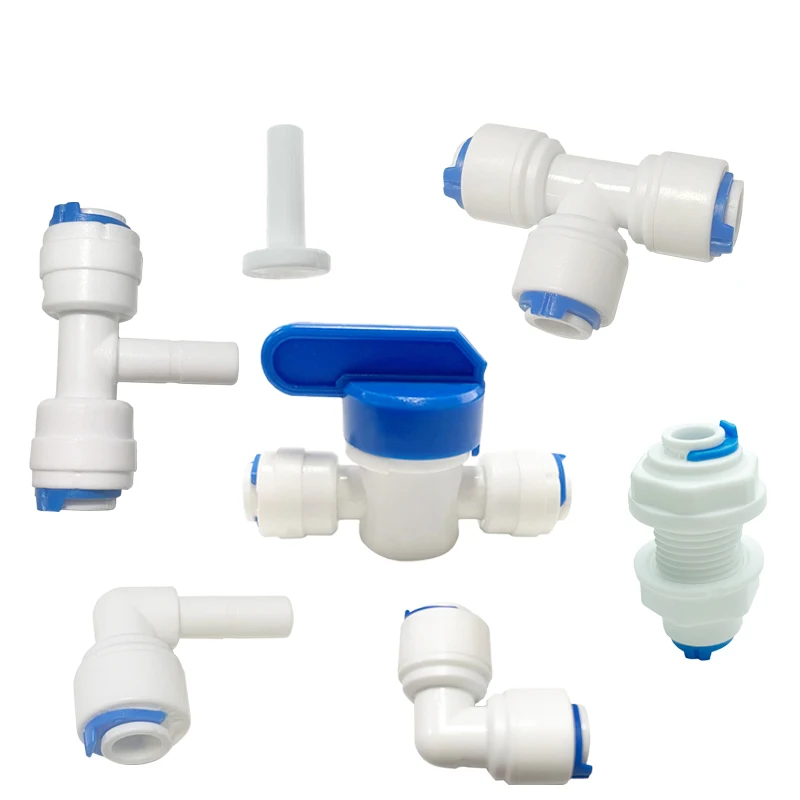 

Reverse Osmosis Quick Coupling 1/4 Hose Connection Tee Connector 2 Way Equal Elbow Straight RO Water Plastic Pipe Fitting