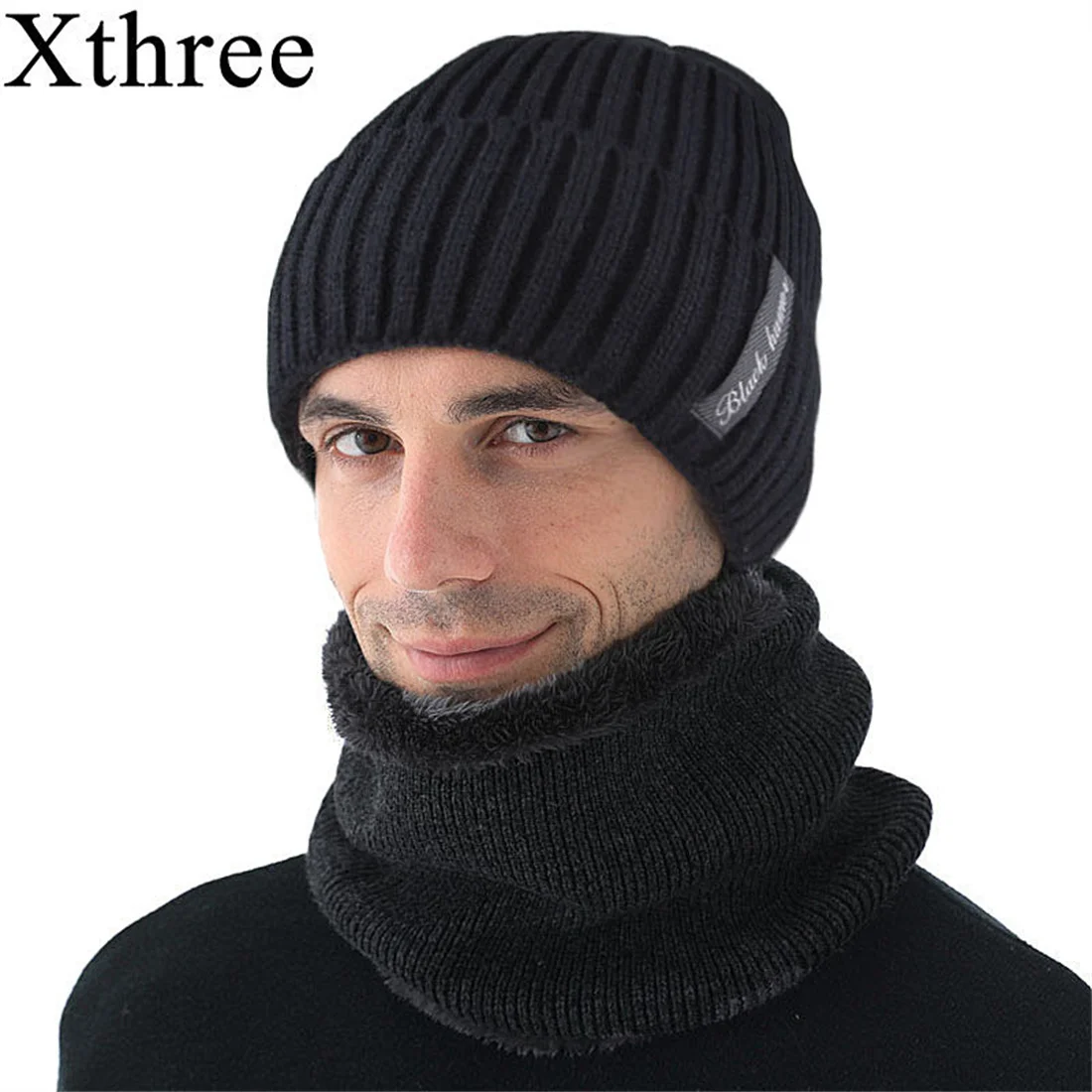 Xthree Skullies Beanies Men Winter Hat Women Knitted Hats For Men Cap Winter Beanie Hat Gorro Thick Warm Brimless Fur Bonnet Men