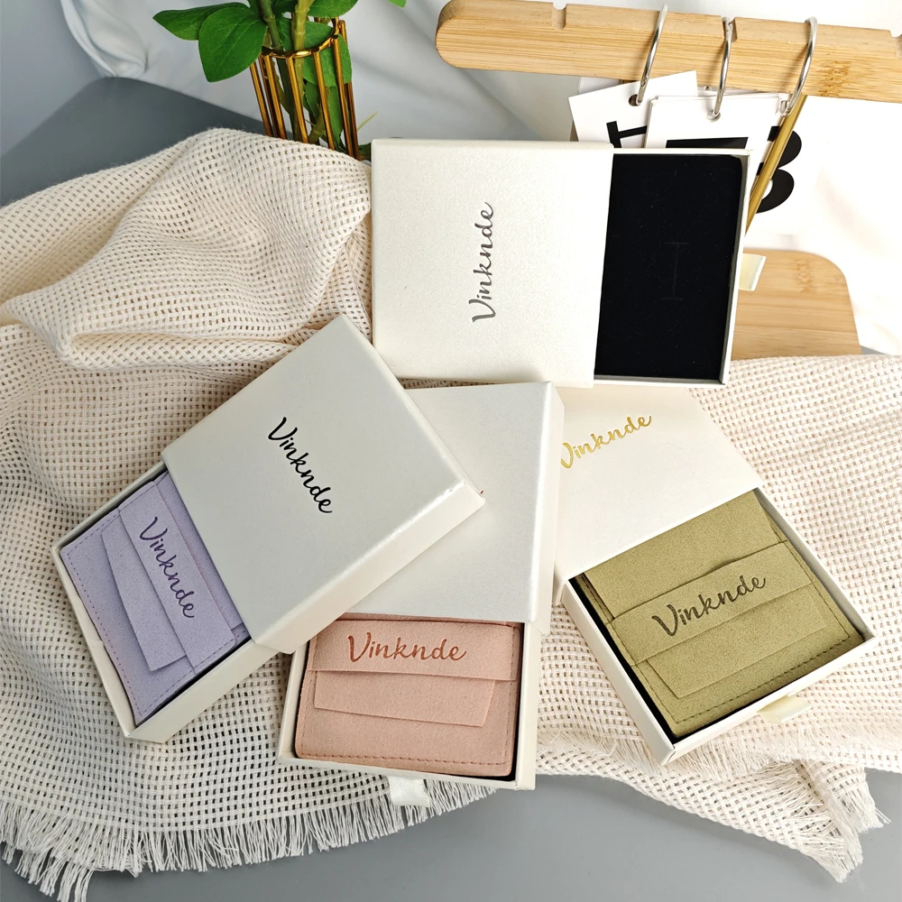 

Custom Printed 7x9x3cm Jewelry Drawer Box Personalized Logo Ring Packaging Cardboard Gift Box Microfiber Suede Jewelry Pouch Bag