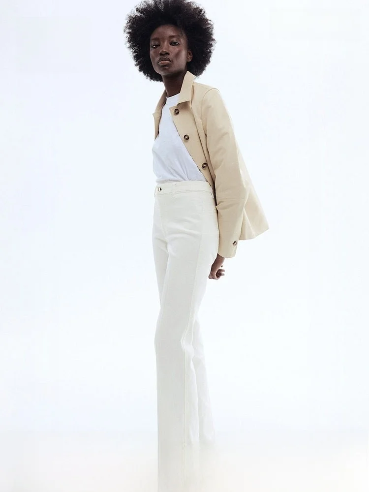 

High Waist Bell Bottom Denim Jeans Fashionable Elegant Women's Summer New Style HM Casual Cotton Polyester Spandex Trousers