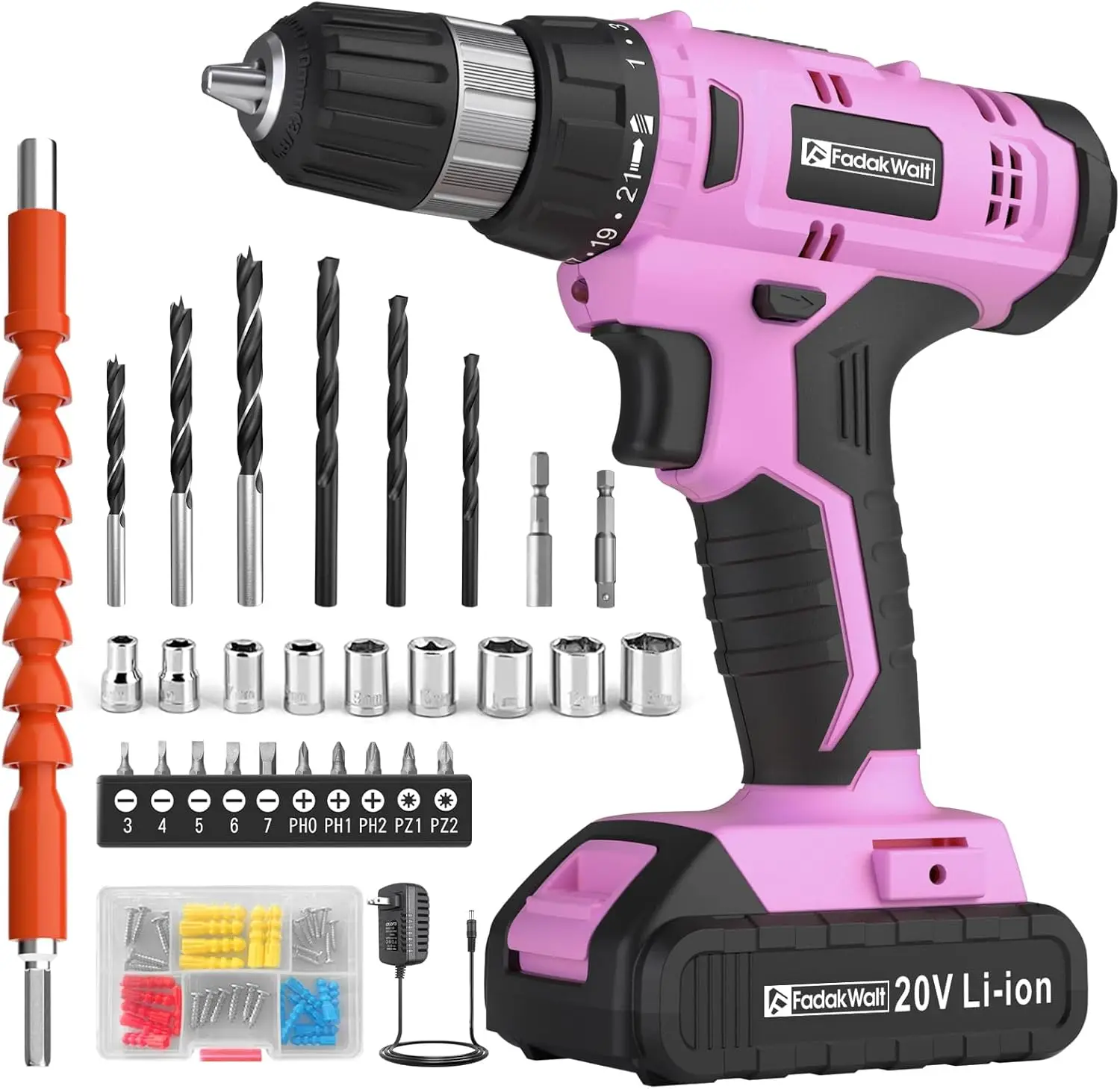 

Cordless Drill Set, 20V Electric Power Drill with Battery And Charger, Torque 30N, 21+1 Torque Setting