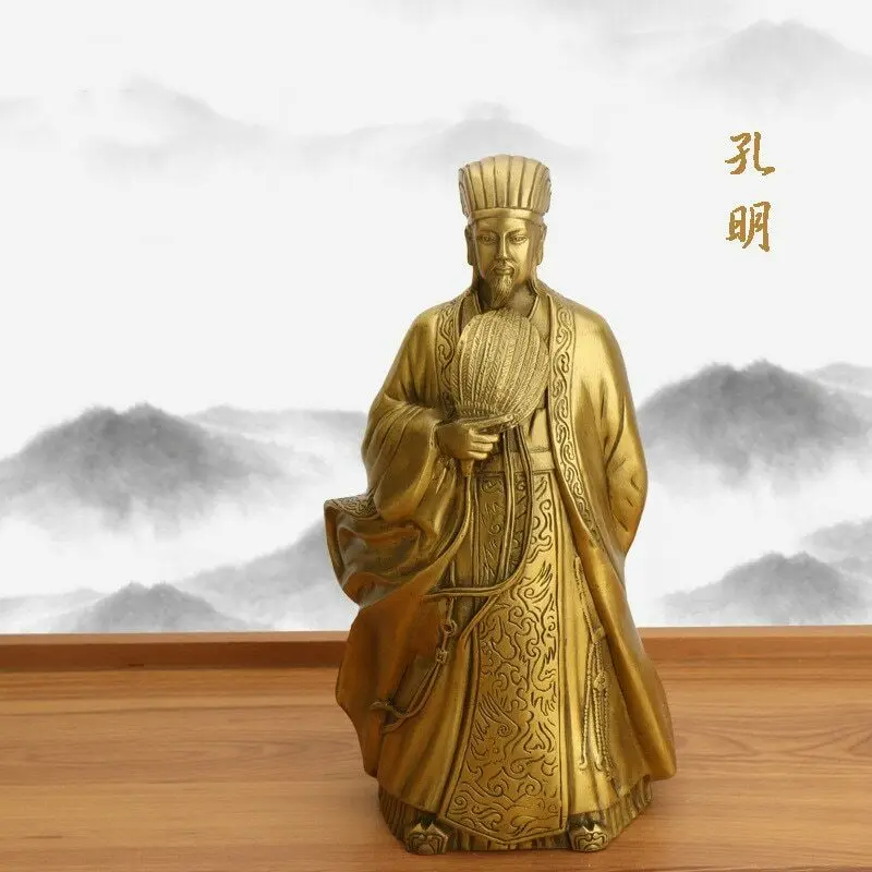 Zhuge Liang Statue Pure Copper Crafts Feng Shui Sculpture Bronze Home Decoration