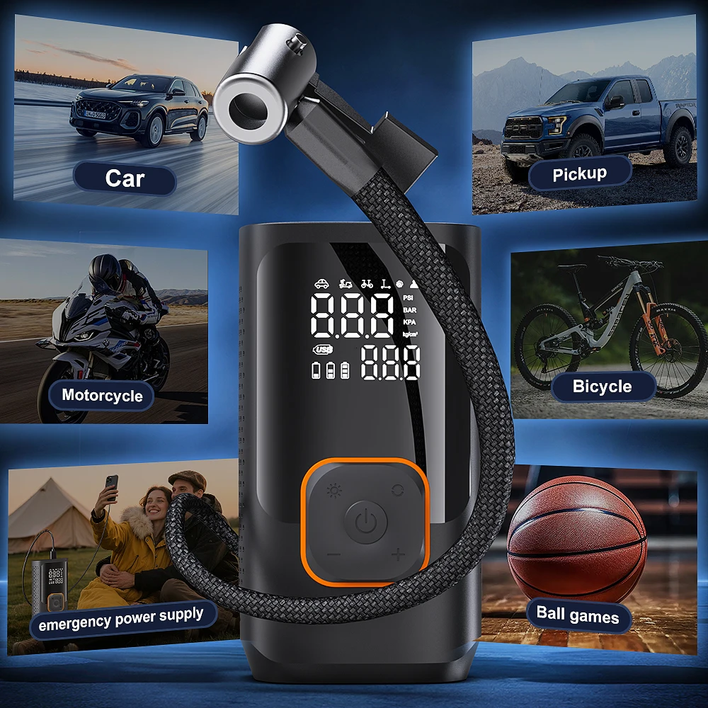 

YIJU беспроводной автомобильный воздушный компрессор, воздушный насос, электрический насос для накачивания шин для мотоцикла, велосипеда, AUTO шины с цифровым дисплеем