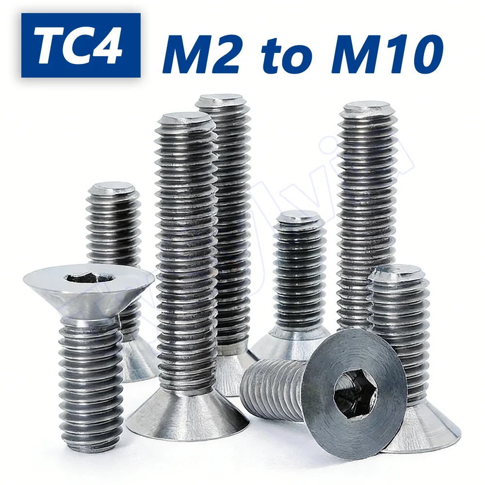

1PCS M2 - M10 Hex-Drive Flat Head Screws TC4 Titanium Alloy Hexagon Hex Socket Countersunk Screw Flat Head Allen Bolts