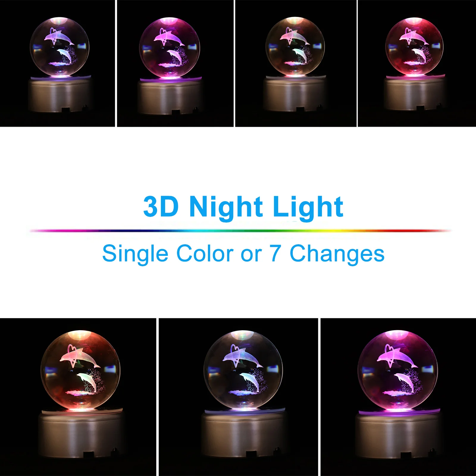 

1Pcs Dolphin Crystal Ball Luminous Desktop Ornament Decorative Night Light Colorful Accent for Home Room Dolphin Crystal Ball